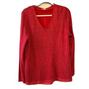 SIONI Womens Size Large Red Scoop Neck Metallic Zipper Back Pullover Sweater